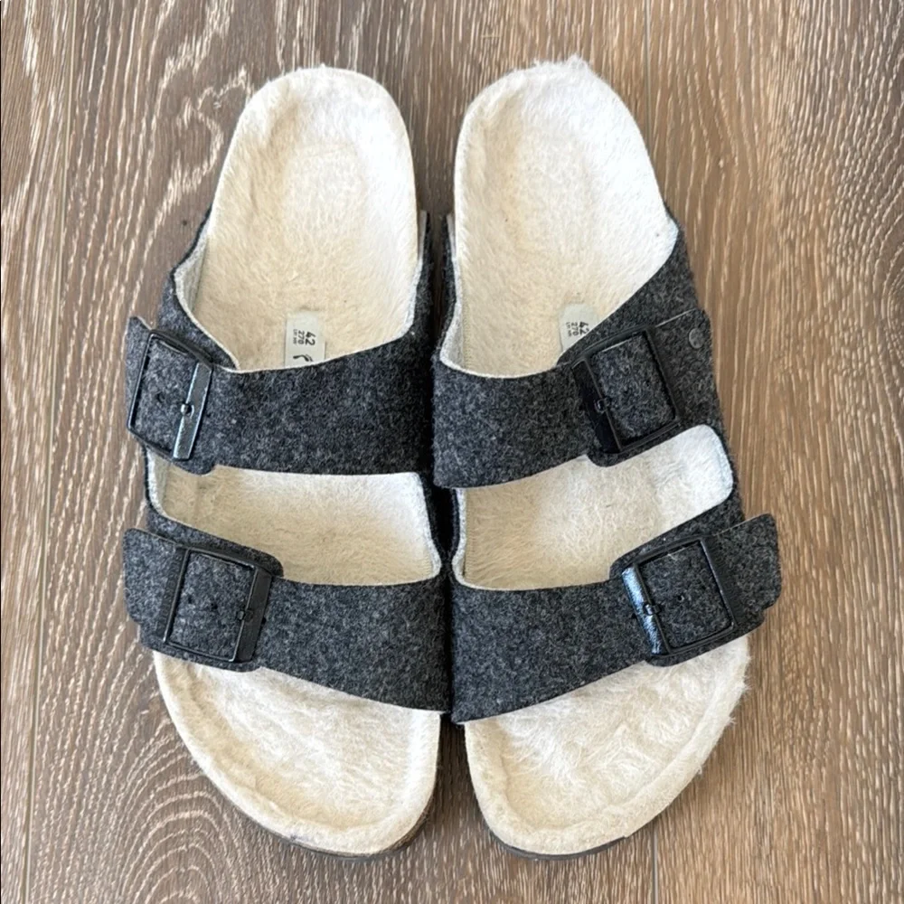 Birkenstock Charcoal Wool Slides. Size 42. Worn Once. Super cute! - Picture 2 of 4